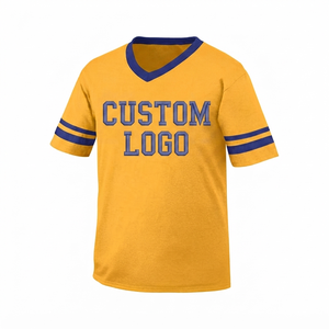 Custom Front Greek Sorority Embroidery Men's Yellow Blue 100% Cotton <b>V</b> Neck Short Sleeve T Shirt Breathable Quick Dry Casual <b>Fit</b> - Product Image 3