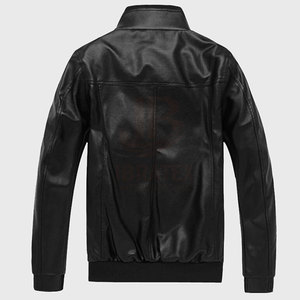 Wholesale Custom Logo Print High Quality <b>Men's</b> Solid Casual Stand Collar <b>Leather</b> Winter Jacket Waterproof Outdoor Use - Product Image 2