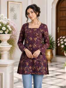 Fashion Women Cotton Sanganeri Printed <strong>Kurti</strong> Square Neck Floral Ethnic Long Boutique Collection Wholesale Bulk Order Supplier - Product Image 1