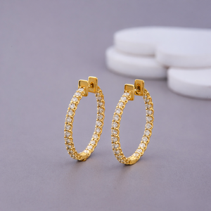 Boucles d'oreilles créoles rondes en diamant de laboratoire, sertissage pavé en or blanc/rose/jaune 9 carats, plaqué rhodium de luxe, certifiées IGI - Product Image 1