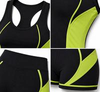 Ensemble de yoga 2 pièces pour femme grande taille, couleur unie, avec bordure contrastante noir et vert lime, soutien-gorge de sport dos nageur et short taille mi-haute sans couture