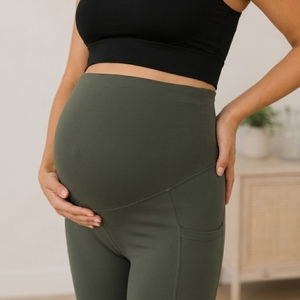 Leggings de Maternidad con Bolsillos, Corte Ajustado, Color Verde Oliva, Transpirables, de Spandex y Nailon, para Mujer - Product Image 4