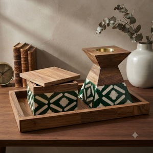 Lujoso Juego de Quemadores de Incienso de Sándalo con Caja de Almacenamiento, Soporte Aromático Indio con Patrón Verde para Decoración del Hogar y Bodas - Product Image 4