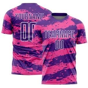 Camiseta de Fútbol Sublimada Personalizada en Rosa y Morado, Manga Corta, Absorbe la Humedad, Corte Regular, Unisex, para Todas las Temporadas, con Nombre y Número del Equipo - Product Image 2