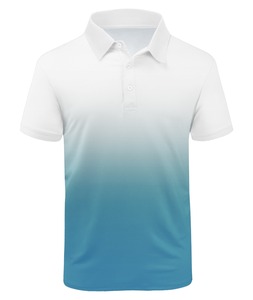 Polo de Manga Corta para Hombre, Color Degradado, Corte Regular, Estilo Casual, Tejido Sólido, de Blanco a Azul - Product Image 1