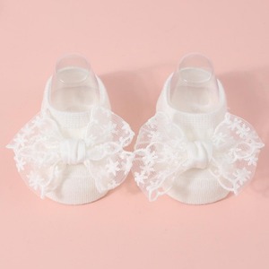 Calcetines Blancos para Bebé con Lazo de Encaje, Tejidos en Algodón Orgánico, Antideslizantes, Diseño Sólido, Grosor Estándar, Transpirables, para Recién Nacidos, Primavera - Product Image 3
