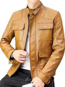 Chaqueta de cuero marrón para hombre estilo motero - Product Image 3