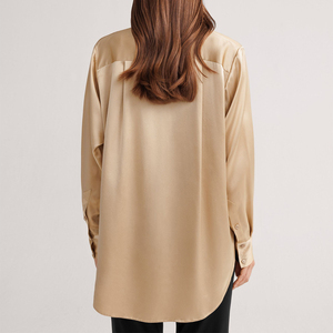 Custom Design Women's Vintage Casual Solid Silk Blend <b>Blouse</b> Turn-down Collar Full Sleeves Quick Dry Breathable Fabric-OEM - Product Image 2