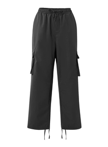 Pantalon cargo slim fit en toile avec taille élastique et poches latérales à boutons-pression pour homme, style streetwear - Product Image 5