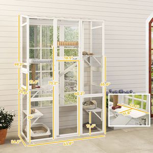 Grande Recinto Esterno in Legno per Gatti, con 6 Piattaforme per Salti, Tiragraffi, 2 Rampe, Gabbia per 2-3 Gattini - Product Image 3