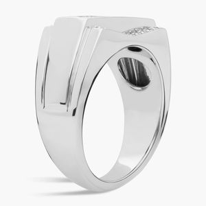 Anillo de Diamantes Naturales de Cuatro Hileras para Hombre con Corte Brillante Redondo en Oro Blanco de Lujo - Product Image 3