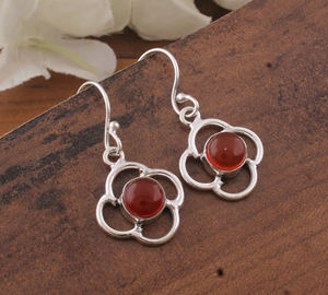 Natural <b>Red</b> Onyx <b>Drop</b> <b>Earrings</b> 925 Sterling Silver Handmade Vintage Unisex Jewelry for Wedding Anniversary Party - Product Image 1