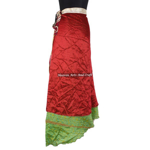 Falda Larga de Seda Vintage India Estilo Bohemio para Mujer, Falda Cruzada de Seda Vintage de 2 Capas - Product Image 2