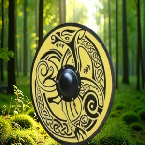 Escudo Redondo Vikingo de Madera Hecho a Mano de 24 Pulgadas con Cara de Dragón, Decoración de Alta Calidad para el Hogar - Product Image 1