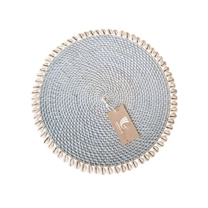 Round Woven Rattan <b>Placemat</b> Shell Trim <b>Table</b> Mat Handmade Wabi Sabi Decorative Pad <b>for</b> Dining <b>Table</b> Home Decor - Product Image 1