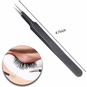 Pinces à cils en acier inoxydable noir, pinces à cils courbées et droites de précision pour salon d'extension de cils - Product Image 2