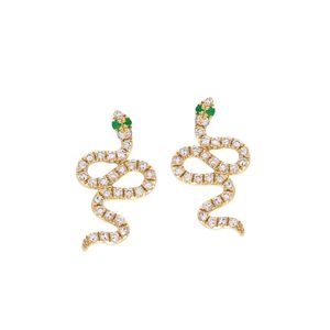 14k Solid Gold Snake Diamond <b>Emerald</b> <b>Stud</b> Earring Factory Direct Wholesale Natural Gemstone Serpent Jewelry Custom Manufacturer - Product Image 1