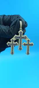 Colgante Triple Cruz Iced Out, Joyería Hip Hop, Colgante de Plata 925, Joyería Religiosa, Regalos de Bautismo, Colgante de Fe Cristiana para Hombre - Product Image 6