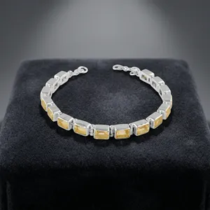 Bracelet en argent sterling 925 avec pierre précieuse citrine jaune, bijoux élégants pour les fêtes et les occasions spéciales pour filles - Product Image 5
