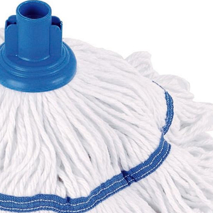 Cabezal de fregona de algodón blanco de calidad premium con hilo de fibra cortada y banda superior ancha, autoescurrible, duradero, tamaño personalizado - Product Image 3