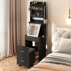 Set Mini angolo nero con luci a LED stazione di ricarica e scaffali di stoccaggio per piccoli spazi trucco vanità per camera da letto - Product Image 1