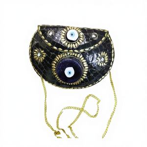 Pochette de soirée et sacs messager pour femmes indiennes, style bohème de luxe, en métal motif œil turc, avec fermeture magnétique et perles, pour mariage - Product Image 1