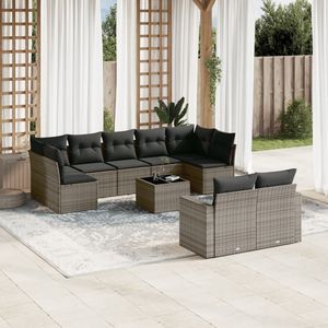 Conjunto de Sofá de Jardín de Ratán PE Gris y Acero con Recubrimiento en Polvo con Vidrio Templado, Muebles de Exterior Premium - Product Image 1
