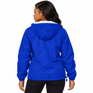 Royal Blue <b>Women</b> Hooded Anorak <b>Windbreaker</b> <b>Jacket</b> Half Zip Pullover Embroidered Crest Lightweight Outdoor <b>Jacket</b> with Front - Product Image 2