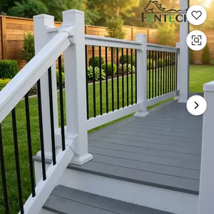 Rampe de terrasse moderne blanche avec balustres en métal noir, main courante d'extérieur durable pour porche, balcon et entrée de maison - Product Image 2