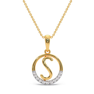 Collier pendentif géométrique ajouré en forme de cercle et lettre monogramme sertie de diamants - Product Image 1