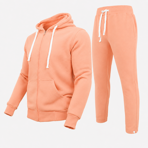 Sudadera con capucha y cremallera de color sólido para hombre con pantalones deportivos, conjunto de sudadera de forro polar cálido para ropa de calle y fitness. - Product Image 6