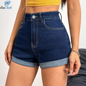 Shorts de Mezclilla Casuales para Mujer, Cintura Alta, Color Azul Claro, Borde Deshilachado, Ropa de Moda, Impresión de Logotipo Personalizado - Product Image 5