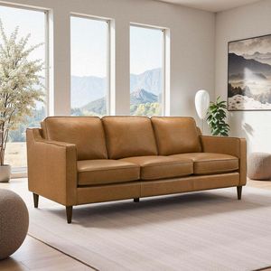 Divano Cooper Mid in Pelle Marrone Chiaro Stile Mid-Century Modern per Soggiorno - Product Image 4