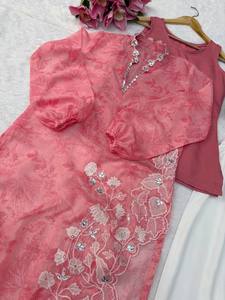 Pink Floral Printed Abaya Dress Women Muslim Long Sleeve Embroidered Jalabiya Set for Middle East Occasions - Product Image 4