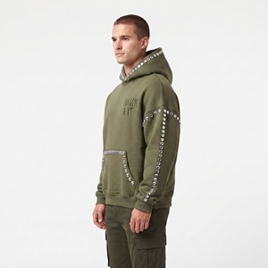 Sudadera con Capucha Verde Oliva para Hombre, Adornada con Pedrería, Corte Holgado, Hombros Caídos, Informal, de Algodón y Felpa, para Invierno - Product Image 3