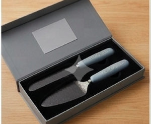 Modern Cake Knife <b>Set</b> With Blue Handle And Non Stick Steel Blade 2 Piece For Serving Use Wedding Catering And Parties - Product Image 4
