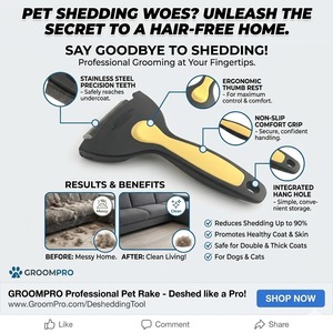 หวีกรูมมิ่งสัตว์เลี้ยงด้ามจับกันลื่นตามหลักสรีรศาสตร์ พร้อมใบมีดสแตนเลสและพลาสติกดีไซน์เรียบง่าย คมกริบสำหรับกำจัดขนพันกันได้ง่าย - Product Image 3