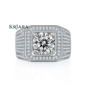 Bague de cocktail pour homme en argent 925 plaqué or 18 carats et rhodium, diamant de laboratoire taille brillant rond, bague de fiançailles de luxe - Product Image 1