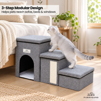 Escalier modulaire 4-en-1 pour animaux de compagnie avec espace caché, griffoir et rangement