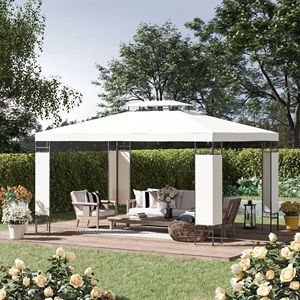 Gazebo da Giardino 13FT X 10FT Bianco Crema con Struttura in Acciaio, Tetto a Doppia Ventilazione e Pali in Metallo per Prato e Cortile - Product Image 2
