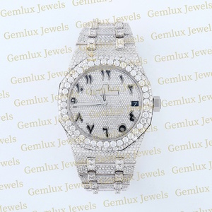 Probador de diamantes Pass de calidad superior Dial árabe D VVS Totalmente helado Moissanite Diamond Auto Date Hip Hop reloj para hombres - Product Image 1