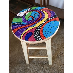 Hand-Painted MDF Folk <b>Art</b> Stool | Artisan Wooden Stools Wholesale India - Product Image 4