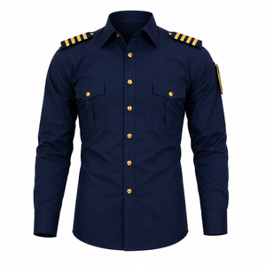 Chemise d'uniforme formelle bleu marine personnalisée 2026 avec épaulettes, en polyester/coton de qualité supérieure, tenue de travail pour hommes toutes saisons - Product Image 1