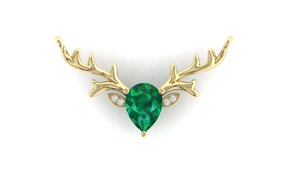14KT Gold Natural <b>Emerald</b> & Diamonds Minimalist Fine Jewelry Reindeer <b>Pendant</b> Necklace IGI Certified Prong Pave Setting - Product Image 1