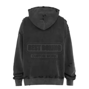 เสื้อฮู้ดดี้ผ้าคอตตอนผสม ขายดี MOQ ต่ำ ดีไซน์ขาดๆ แบบพรีเมียม คุณภาพเยี่ยม ลุคเท่ๆ สไตล์สตรีทแวร์ - Product Image 2