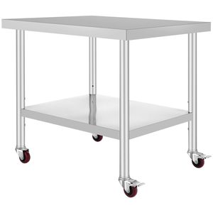 Banco da Lavoro in Acciaio Inox Resistente 36 X 30 X 34 Pollici, Capacità di Carico 700 LBS, 4 Ruote, 3 Livelli di Altezza Regolabili per Alimenti - Product Image 6