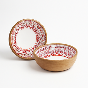 Bol de service décoratif haut de gamme en bois de manguier imprimé émail islamique pour le Ramadan, idéal pour servir pendant le mois sacré - Product Image 1