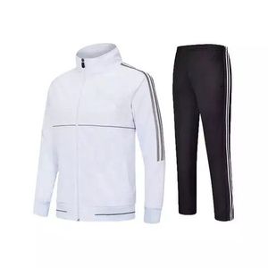 Ensemble de survêtement sportif rayé pour homme, veste blanche zippée avec pantalon noir, respirant, en polyester tricoté, pour l'automne - Product Image 1