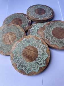 Sous-verres ronds en bois avec motif mandala bohème, tapis de table antidérapants, diamètre 300 mm, épaisseur 5 mm - Product Image 2