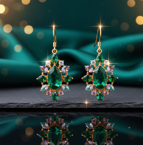 Boucles d'oreilles pendantes multi-tailles en pierres précieuses vertes, en argent sterling 925 plaqué or 18 carats, 12 grammes, pour soirée, cadeau pour elle - Product Image 3